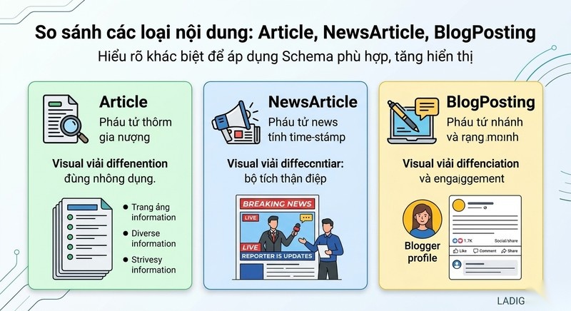 Schema Article là gì? 5 Lợi ích tăng cường hiển thị và SEO bài viết 1 Phân biệt Article NewsArticle và BlogPosting