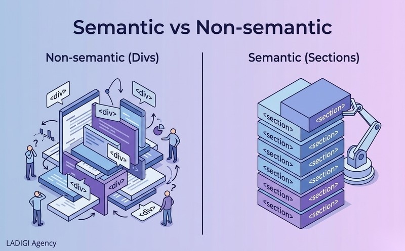 Semantic HTML là gì? 6 lợi ích vượt trội đối với SEO 7 H2 Sự khác biệt giữa Semantic và Non semantic HTML