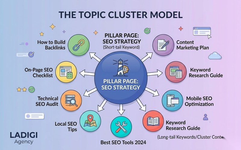 Short-tail Keyword là gì? 5 chiến lược tối ưu từ khóa đuôi ngắn 5 Xây dựng mô hình cụm chủ đề Topic Clusters