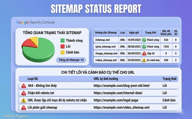 Sitemap XML là gì? 3 Cách tạo và khai báo Sitemap chuẩn SEO với Google 6 Theo dõi trạng thái và lỗi Sitemap GSC