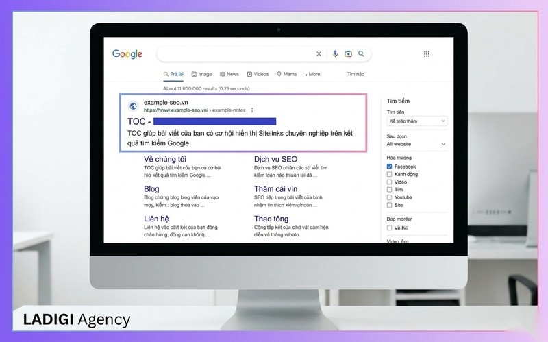 Table of Contents là gì? 4 lợi ích và cách tối ưu TOC chuẩn SEO 2 Hiển thị Sitelinks trên kết quả tìm kiếm Google